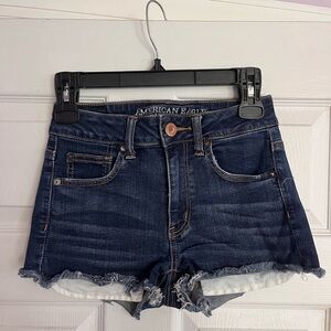 American Eagle Outfitters Blue Jean Shorts High-Waisted Frayed Hem